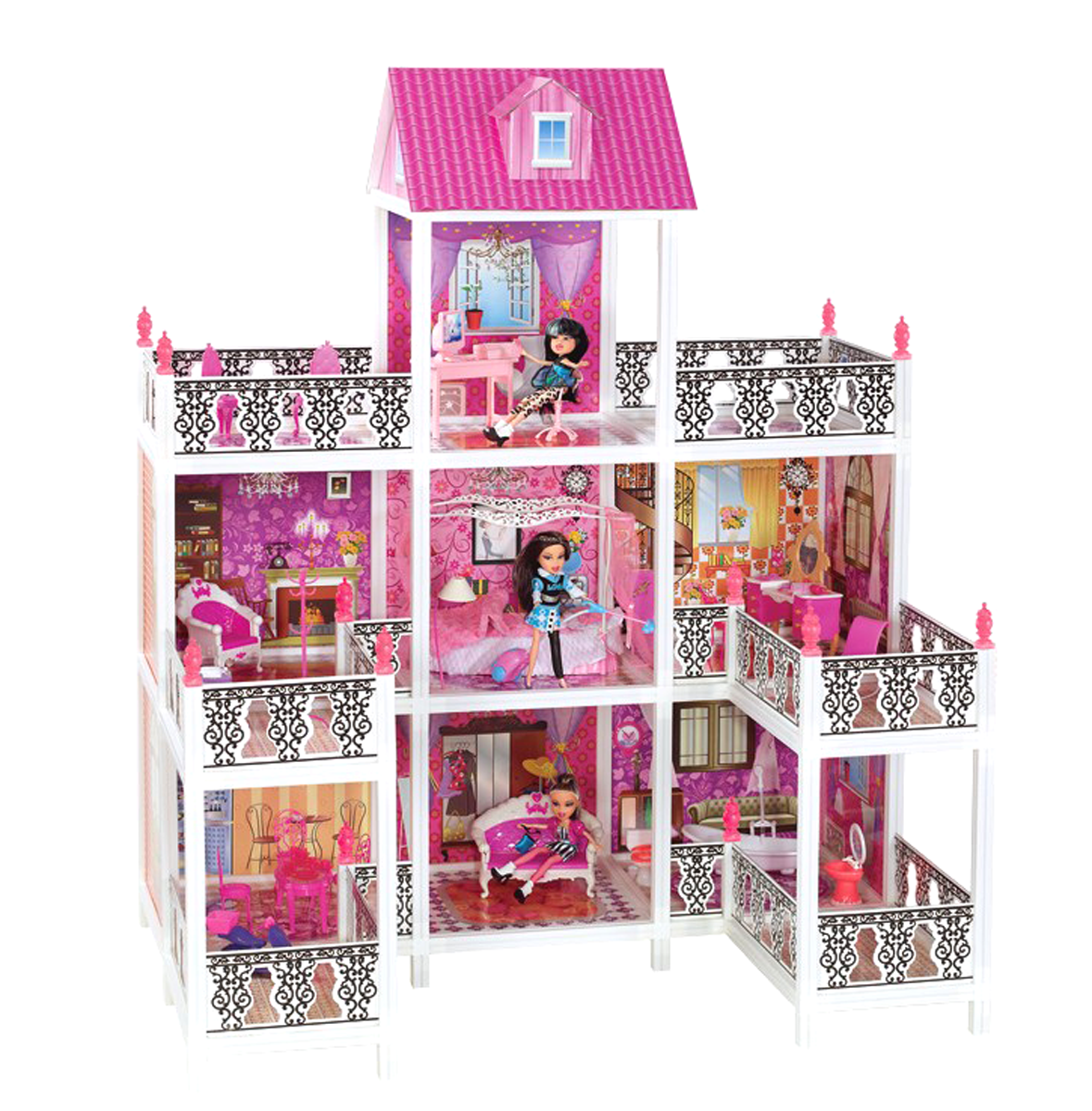 Дитячий будиночок для ляльок три поверхи балкони