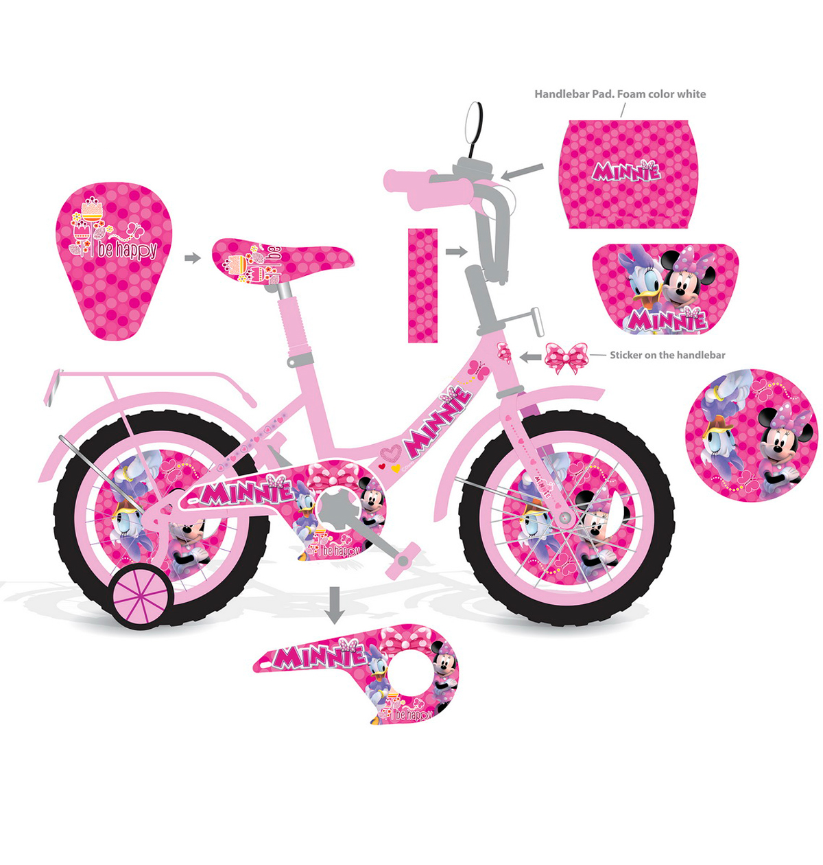 Детский велосипед 12' для девочек со звонком и зеркалом 'Minnie'