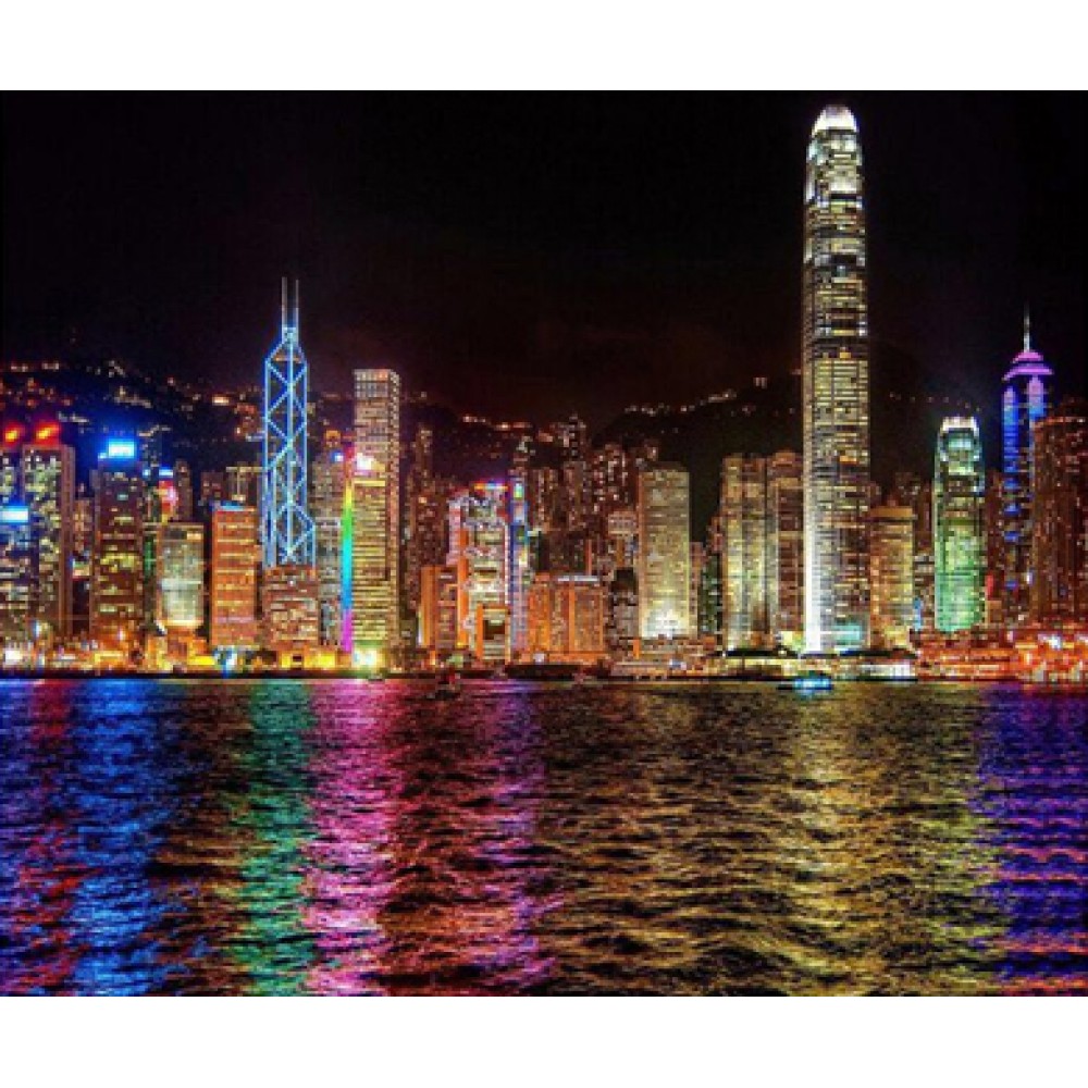 Живопись алмазами на подрамнике 'Вечерний Гонконг'