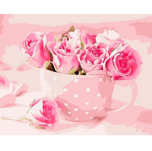 Живопись по номерам 'Розовые розы в чашке'
