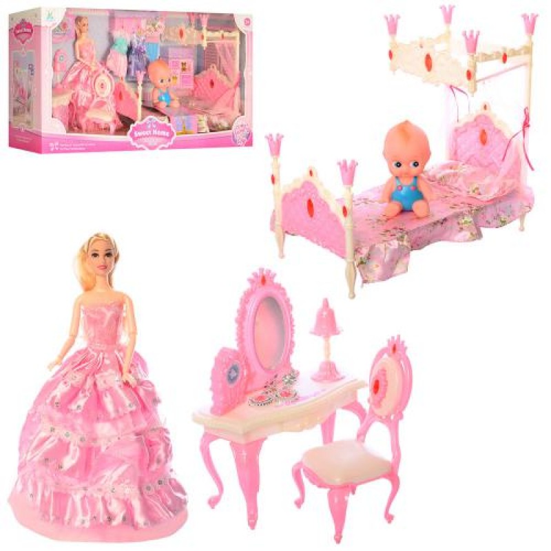 Игрушечная мебель 'Спальня' с куклой и малышом