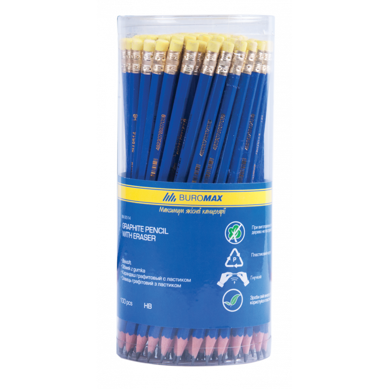Олівець графітовий НВ JOBMAX з гумкою упаковка 100 штук