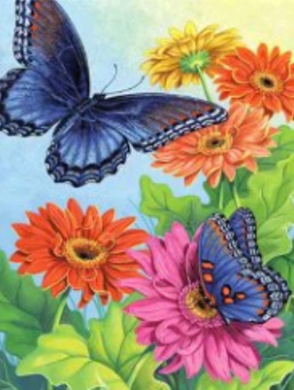 Картина алмазами 'Бабочки на цветах'