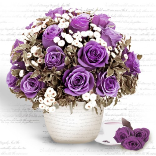 Картина алмазами 'Букет фиолетовых роз' без рамки