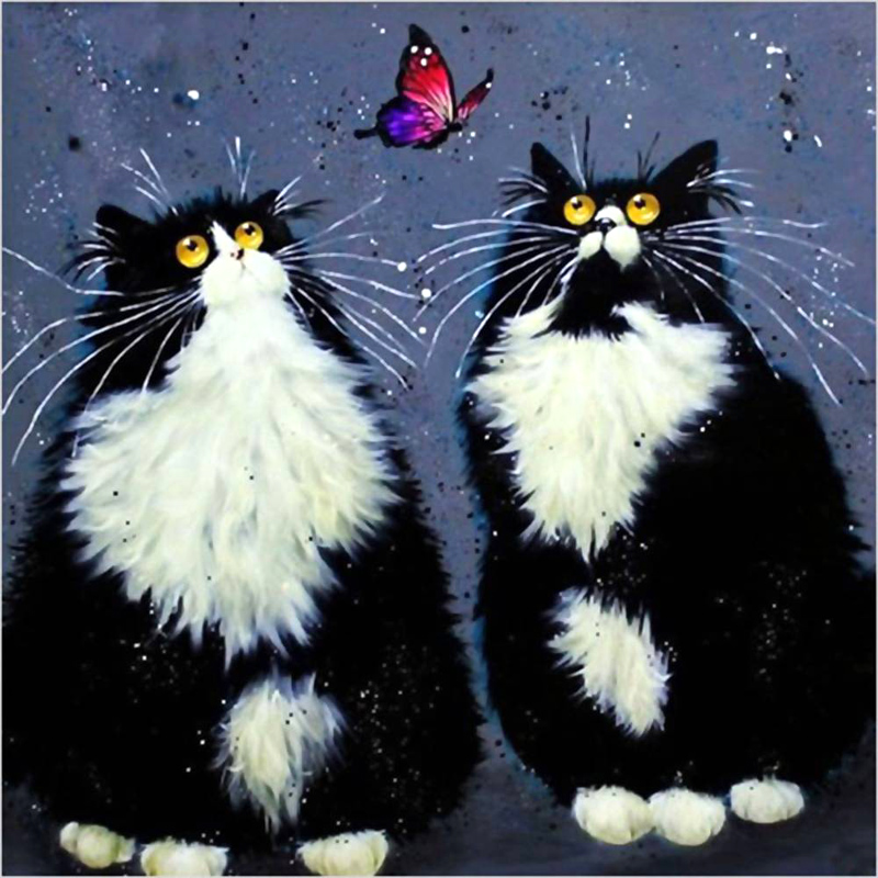 Картина алмазами 'Коти з метеликом' без підрамника