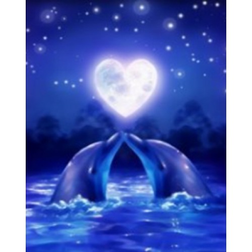 Картина алмазами 'Пара дельфинов' на подрамнике