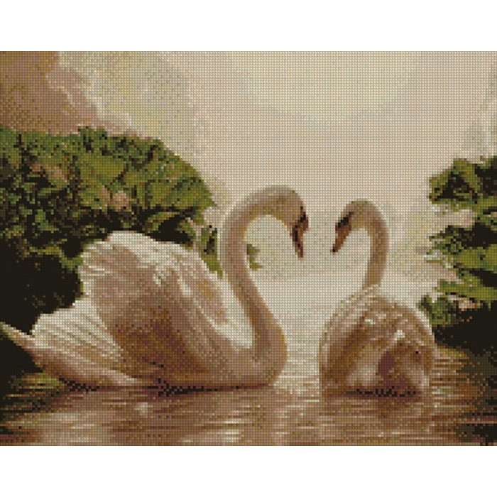Картина алмазами 'Пара лебедей'