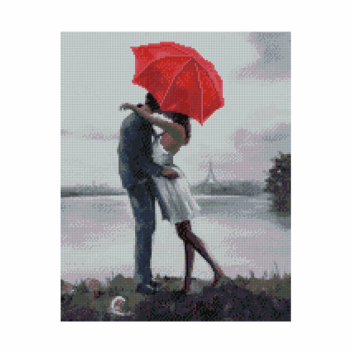 Картина алмазами 'Влюбленные под зонтом' на подрамнике