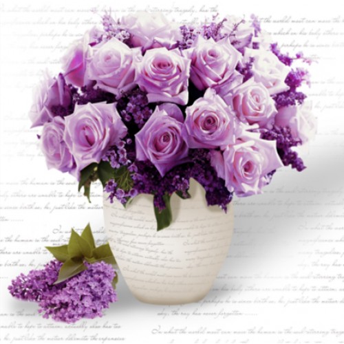 Картина алмазами без подрамника 'Фиолетовые розы в вазе'