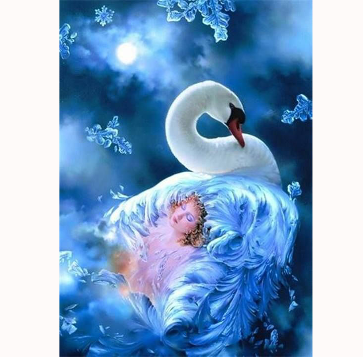 Картина алмазами без подрамника 'Снежный лебедь'