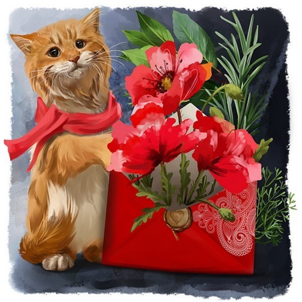 Картина алмазами без рамки 'Подарунок для кішки'