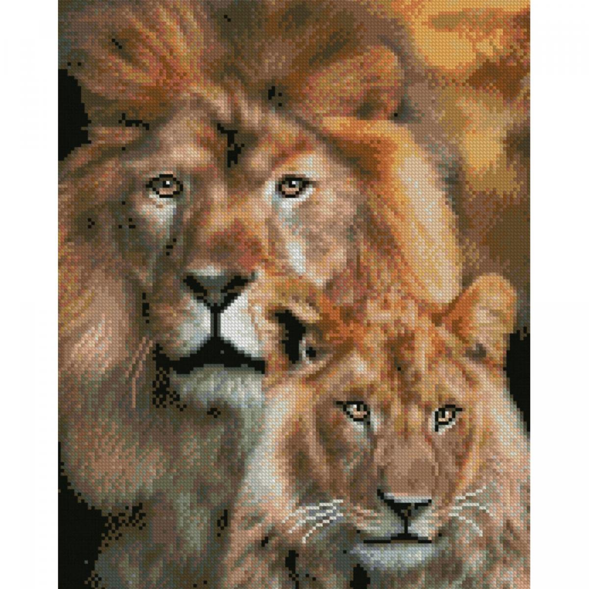 Картина алмазами на холсте с подрамником 'Семья львов'