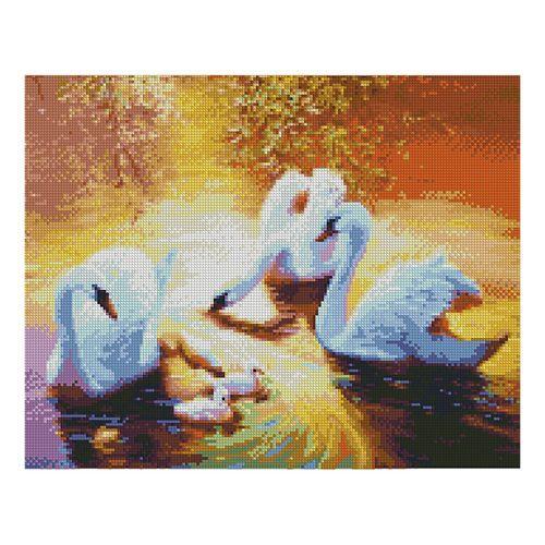 Картина алмазами на подрамнике 'Белые лебеди на пруду'