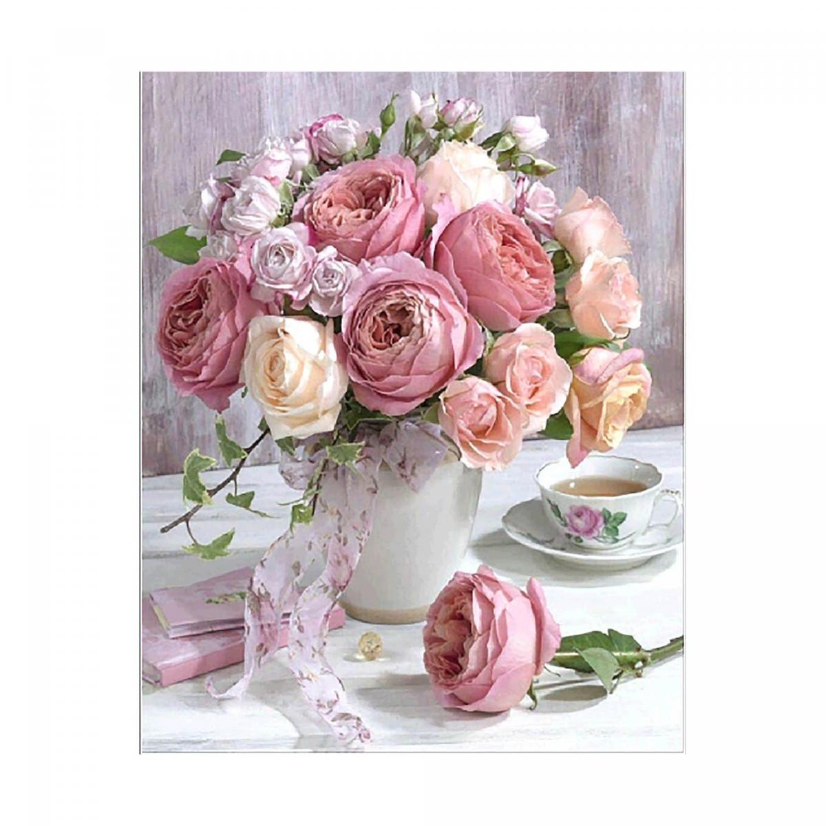 Картина алмазами на підрамнику 'Букет ніжних троянд'
