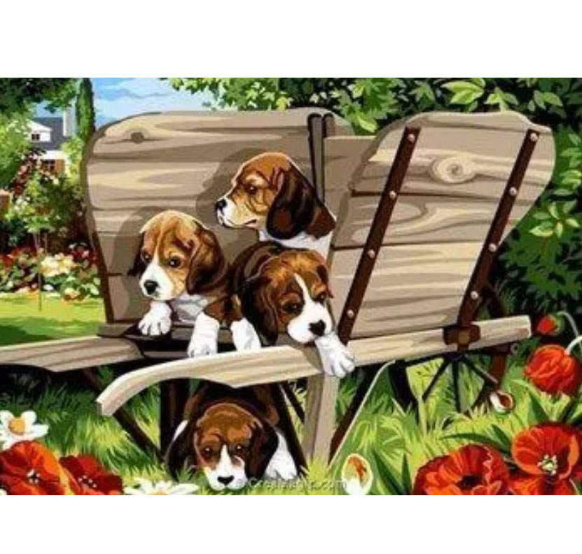 Картина алмазами на підрамнику 'Чотири цуценя'