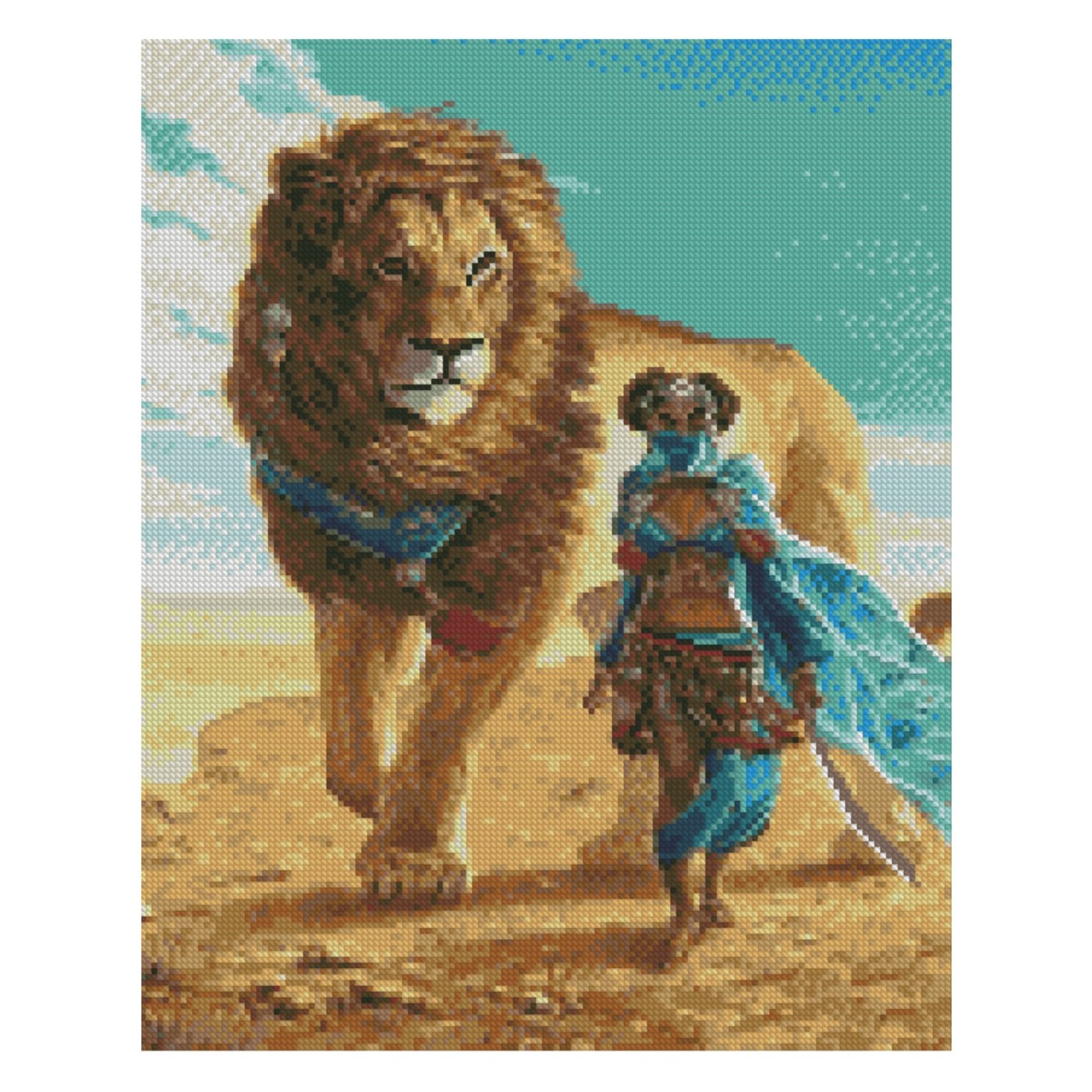 Картина алмазами на подрамнике 'Девушка и лев'