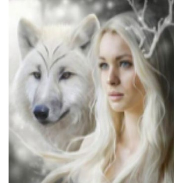 Картина діамантами на підрамнику 'Дівчина з вовком'