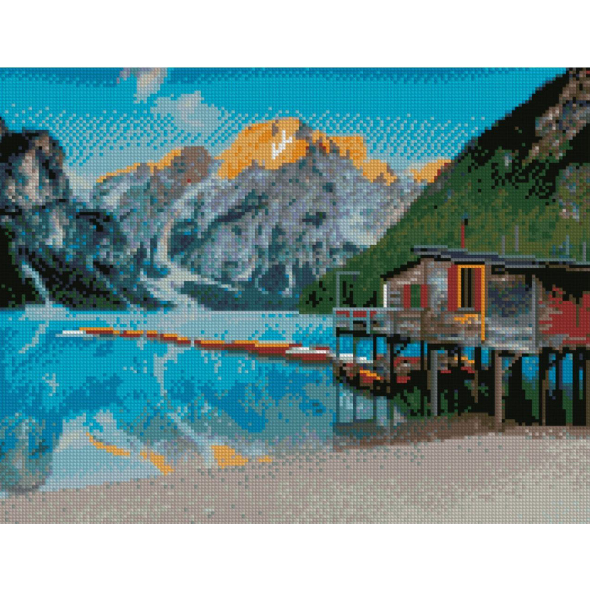 Картина алмазами на підрамнику 'Будиночок біля гірського озера'