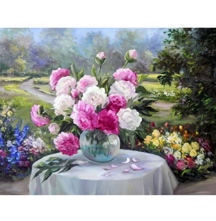 Картина алмазами на подрамнике 'Пионы в вазе'