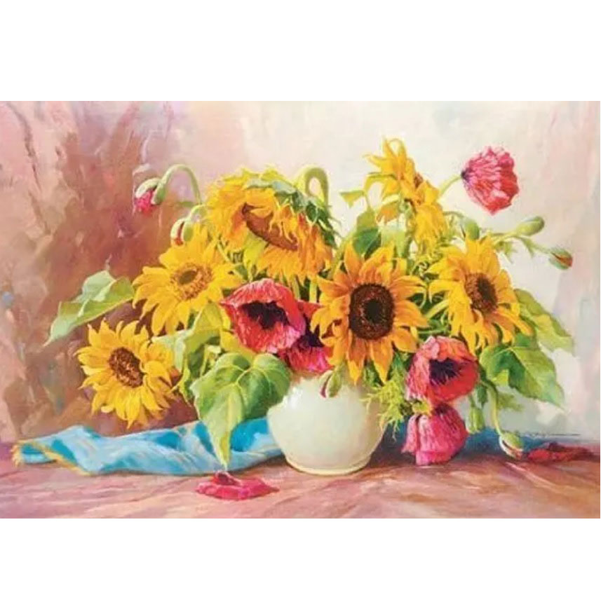 Картина алмазами на підрамнику 'Соняшники та маки'