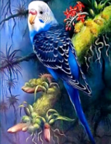 Картина алмазами на подрамнике 'Попугай в джунглях'