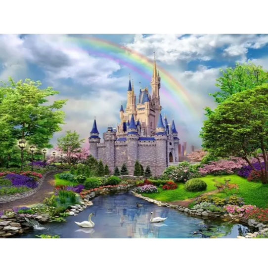 Картина алмазами на подрамнике 'Радуга над замком'