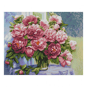 Картина алмазами на подрамнике 'Розовые пионы в вазе'
