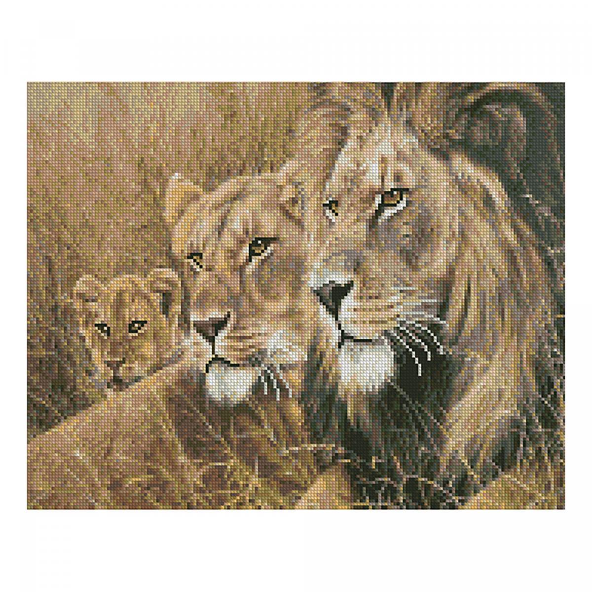 Картина алмазами на подрамнике 'Семья львов'