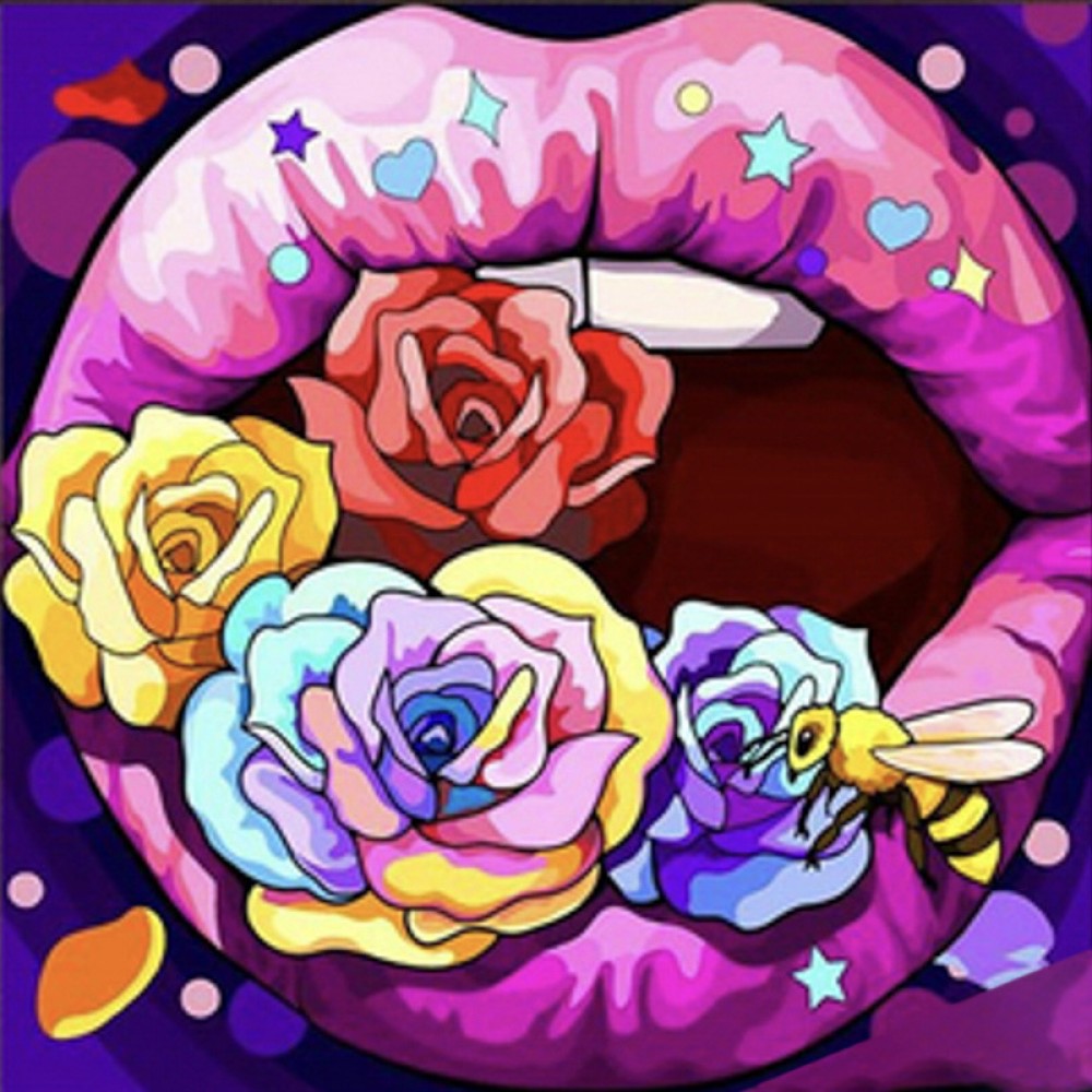 Картина алмазами на подрамнике 'Цветные губы'