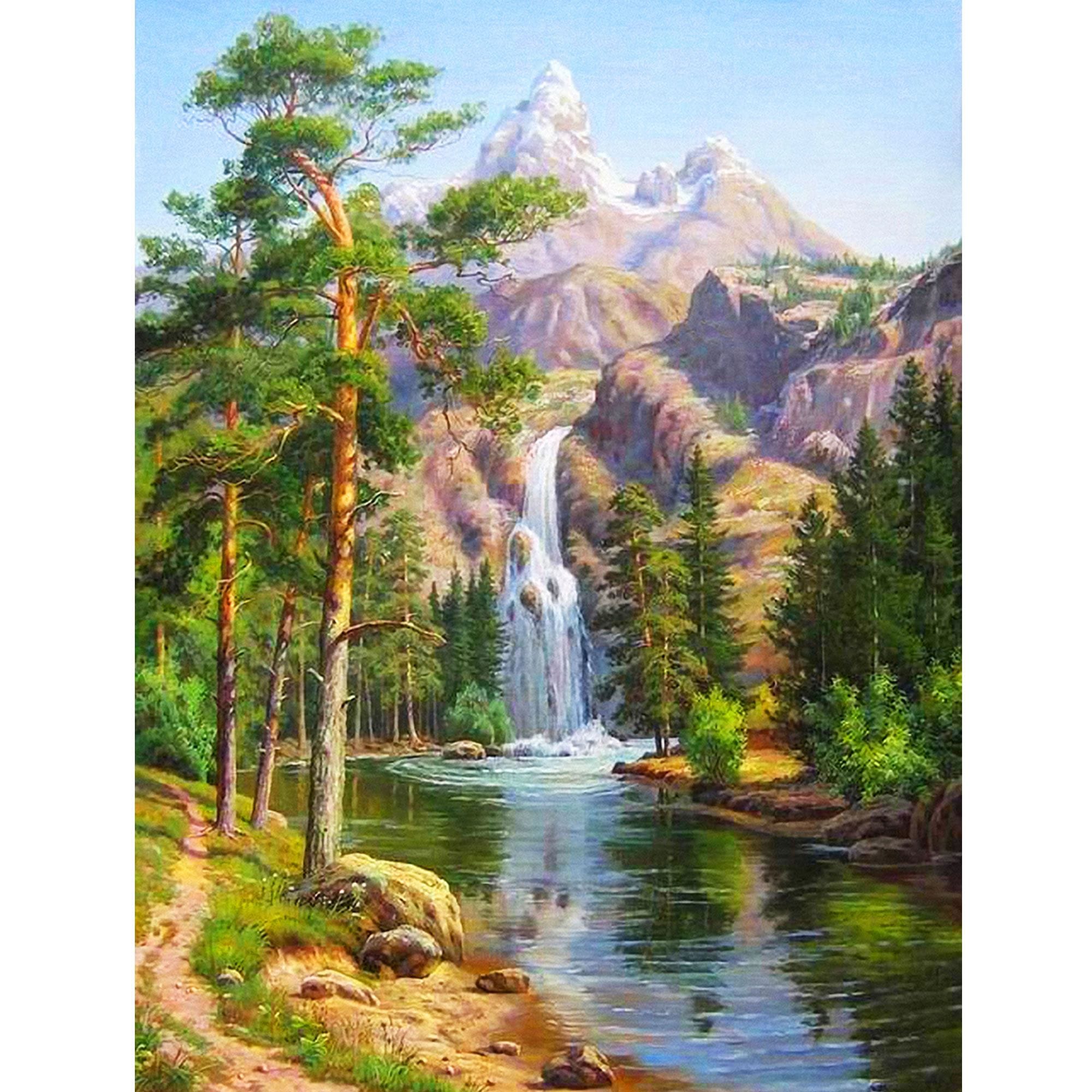 Картина алмазами на подрамнике 'Водопад в горах'