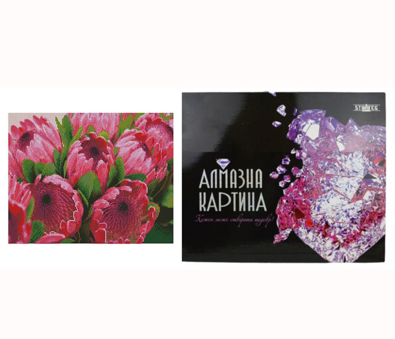 Картина алмазами на підрамнику 'Яскраві рожеві квіти'