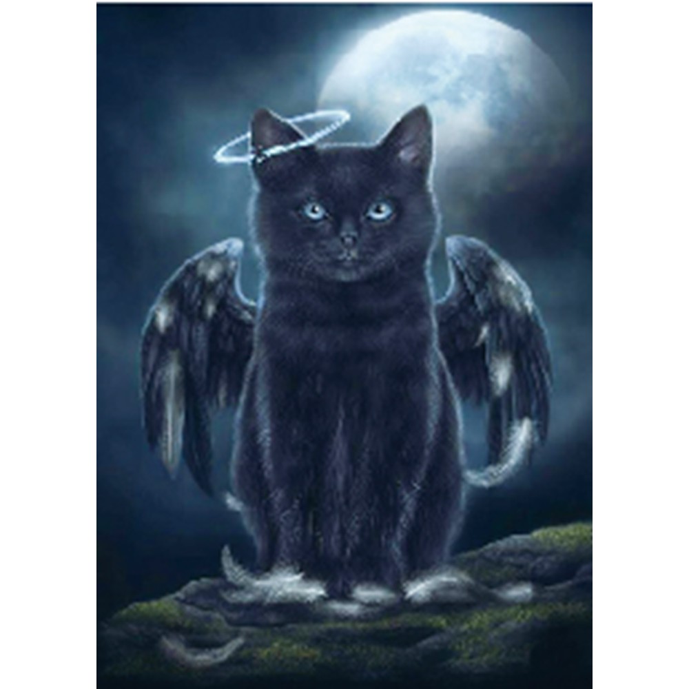 Картина алмазами неоновая 'Черный кот с крыльями' без подрамника