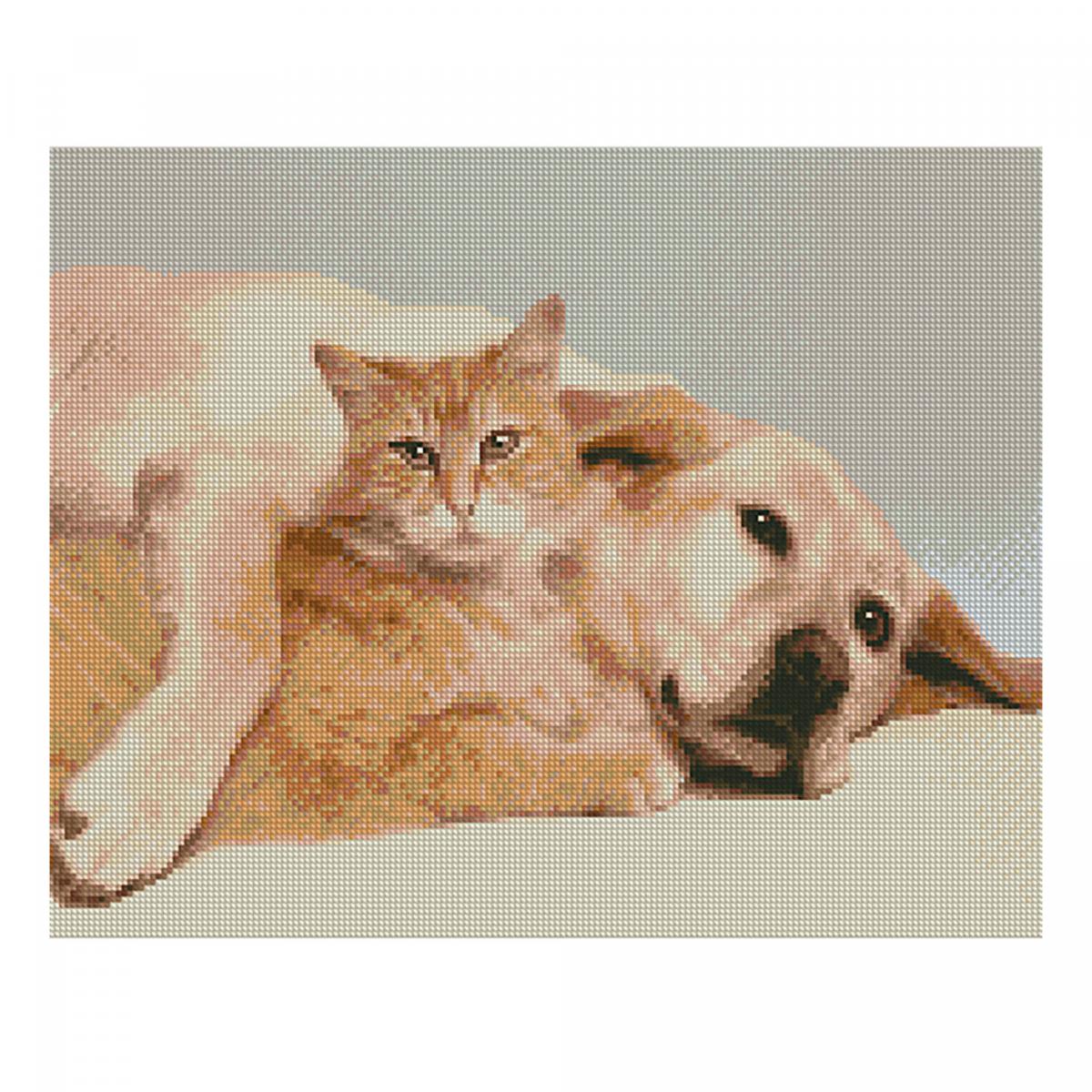 Картина алмазами с подрамником 'Дружба кота и собаки'