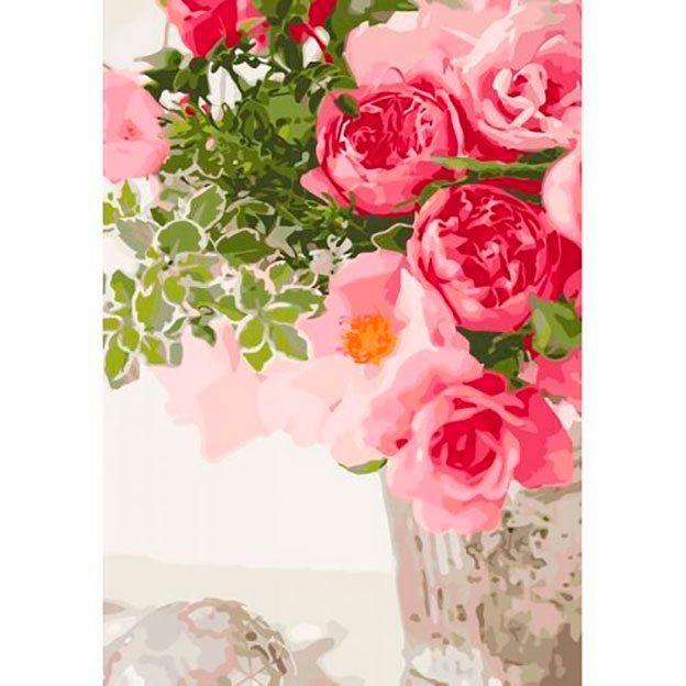 Картина на полотні за номерами 'Букет чайних рожевих троянд'