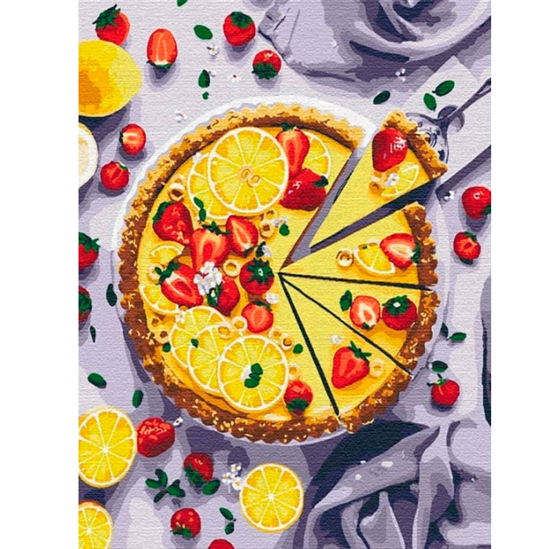 Картина на холсте по номерам 'Лимонно-клубничный пирог'