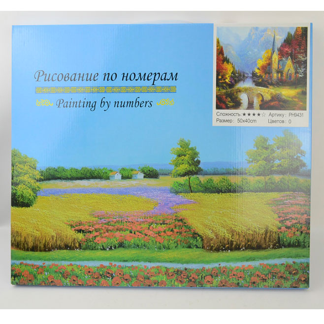 Картина на полотне по номерам 'Загородный дом у реки' в коробке