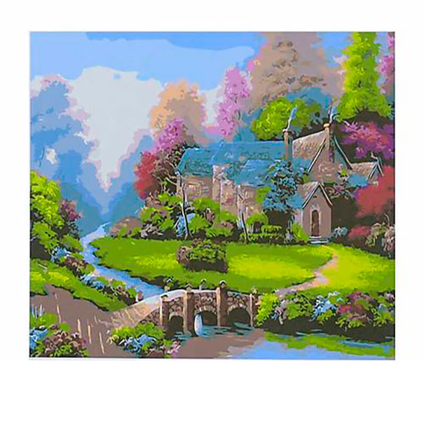Картина на полотне по номерам Загородный дом у ручья' в коробке