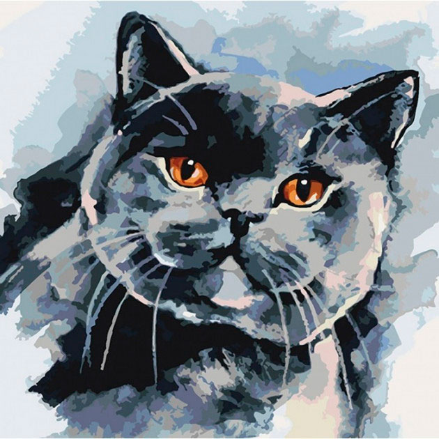 Картина на полотне по номерам 'Домашний любимец дымчатый кот'