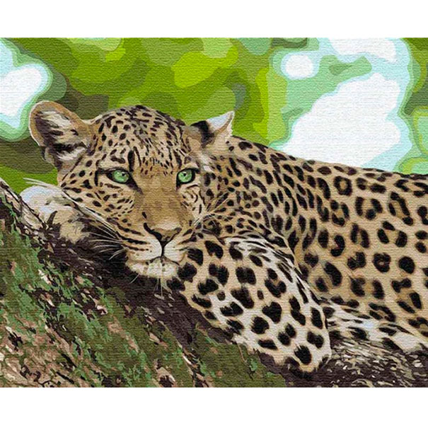 Картина на полотне по номерам 'Отдых хищника. Леопард'