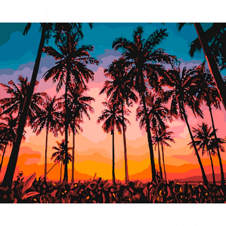 Картина на полотні за номерами 'Пальми на заході сонця'