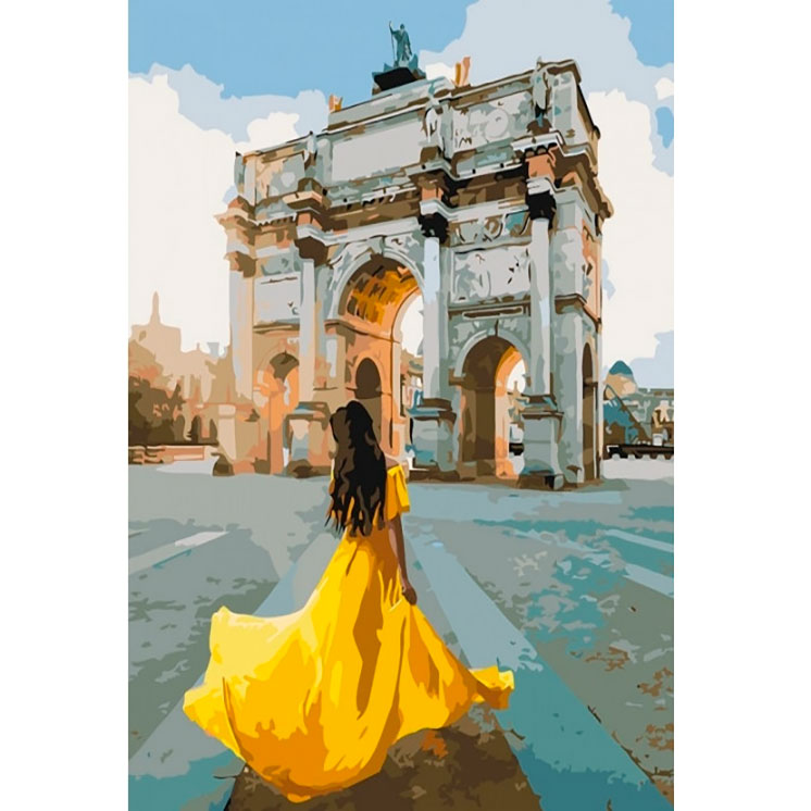 Картина на полотне по номерам 'Триумфальная арка. Девушка в желтом'