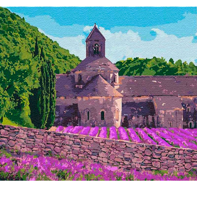 Картина на полотне по номерам 'Церквушка возле лавандового поля'
