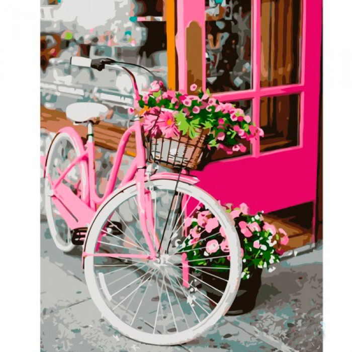 Картина на полотне по номерам 'Цветочный розовый велосипед'