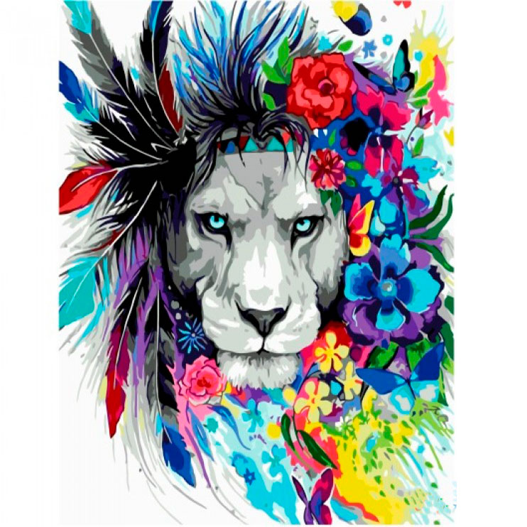 Картина на полотне по номерам 'Яркий лев'