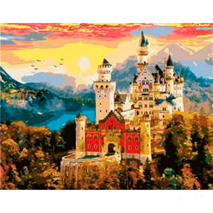 Картина на полотне по номерам 'Замок Нойшванштайн на закате солнца'