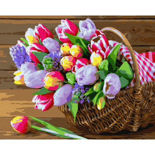 Картина по номерам 'Букет тюльпанов в корзине'