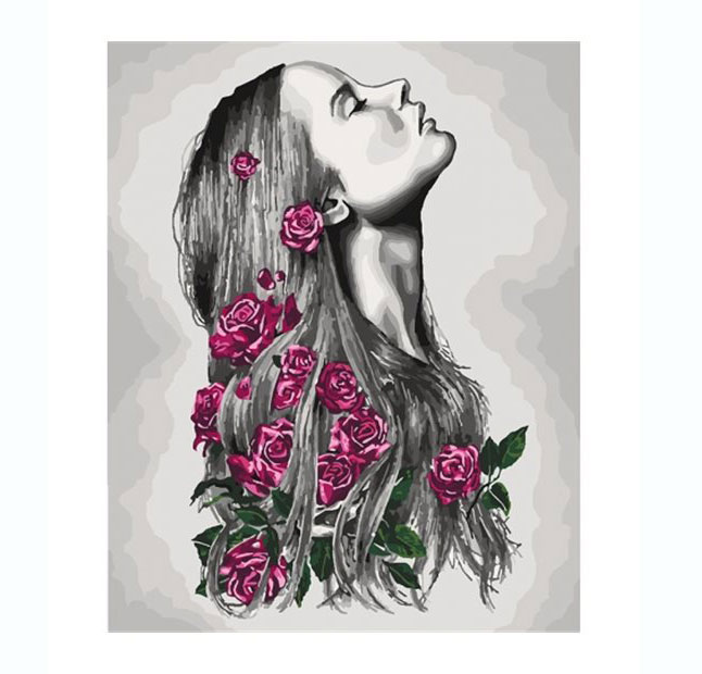 Картина по номерам 'Девушка с цветами в волосах'