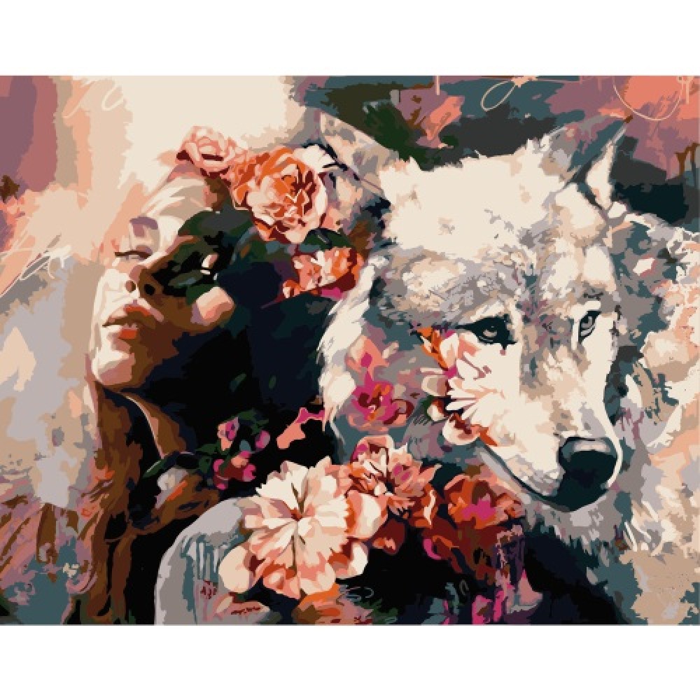 Картина по номерам 'Девушка с волком'