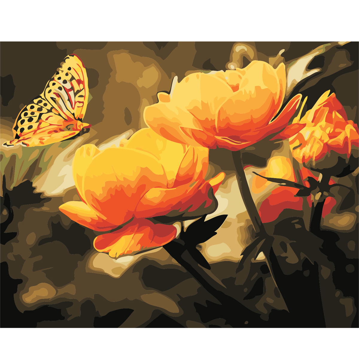 Картина по номерам 'Жёлтые цветы и бабочка'