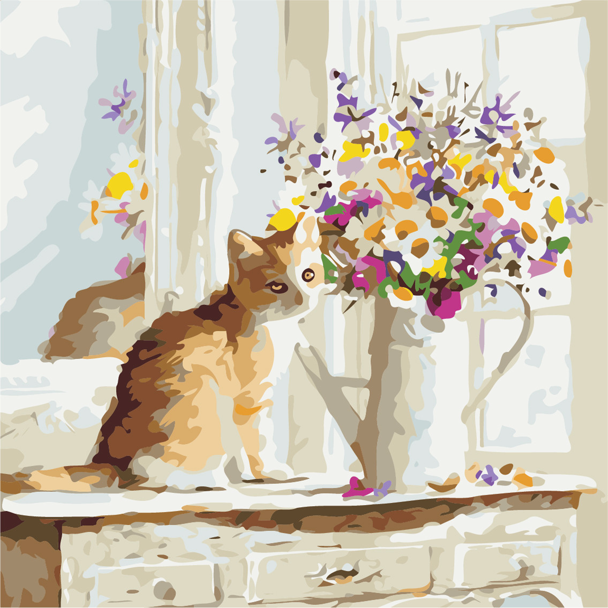 Картина по номерам 'Кот и цветы'